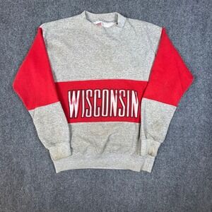 Vintage Soffe Sweats Wisconsin Crewneck Sweatshirt Grey Red Colorblock Large